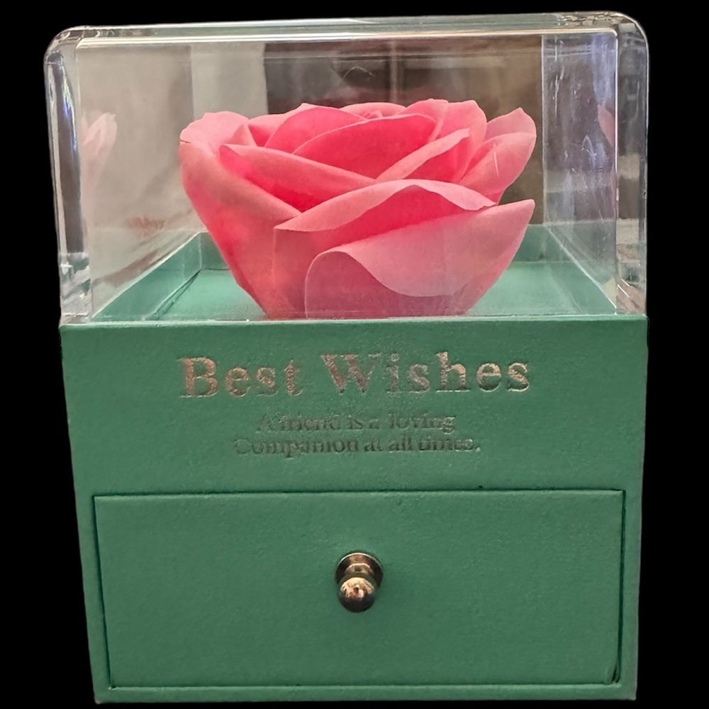 Jewelry Gift Box with Pink Rose and Pullout Drawer